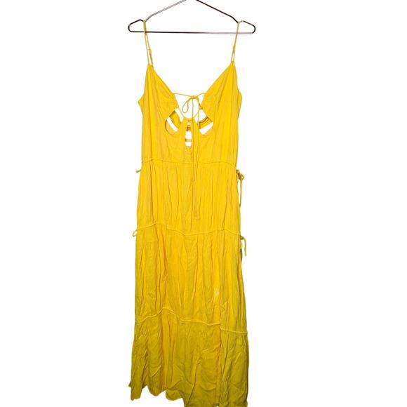 JONATHAN SIMKHAI Daffodil Lina Lightweight Crinkle Teardrop Cutout Maxi Dress L - Picture 7 of 16